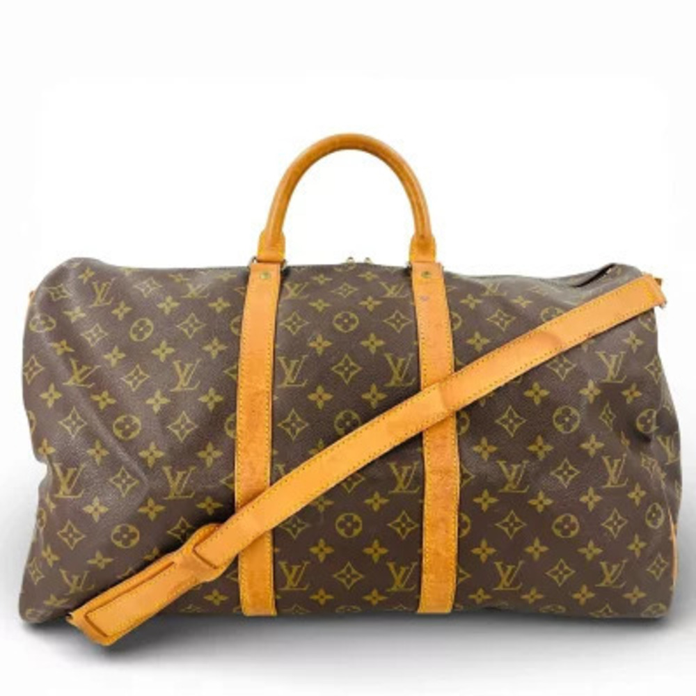 Louis Vuitton Monogram Keepall Bandouliere Travel Bag Canvas Leather Brown